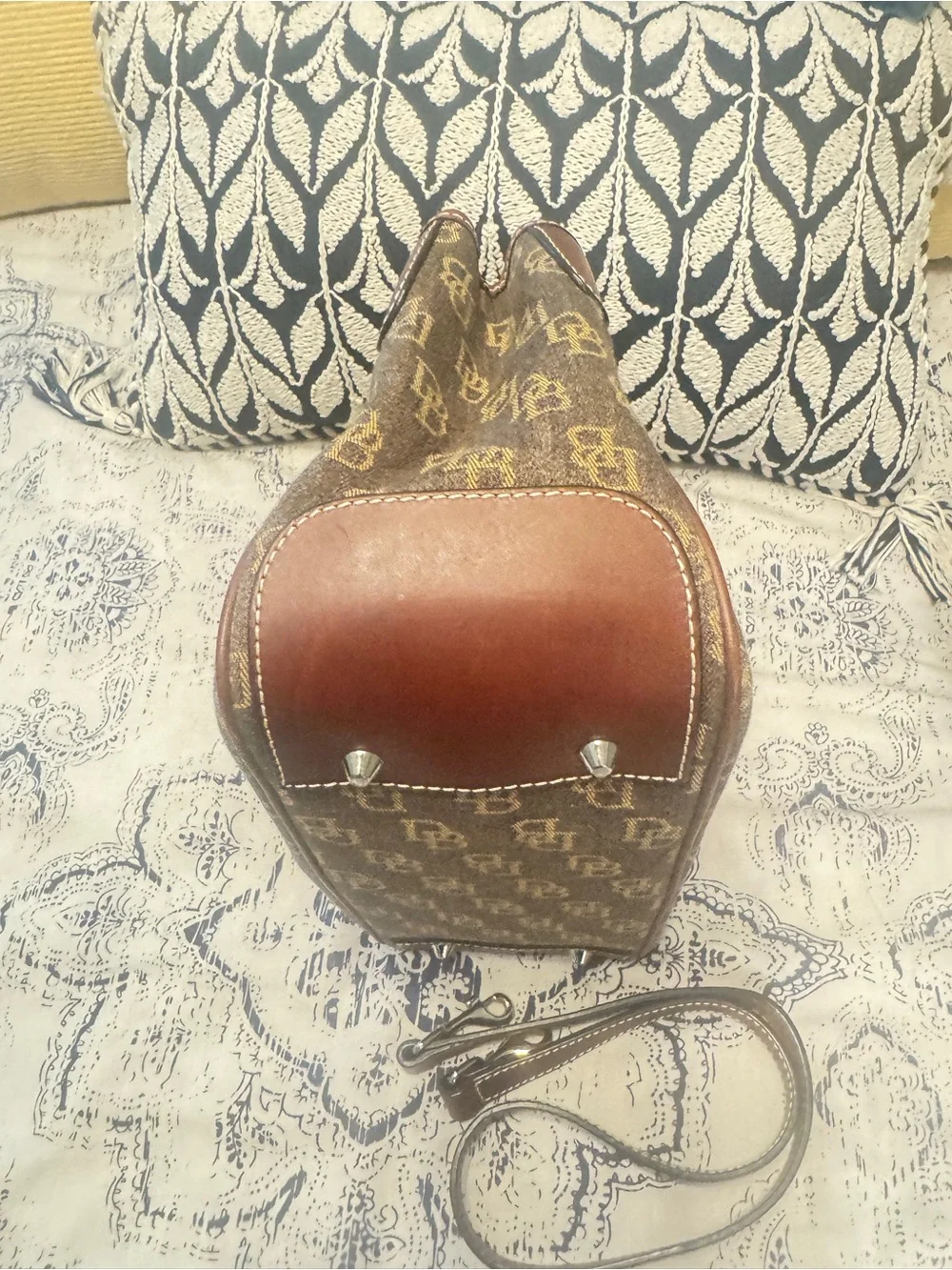 Dooney & Bourke Vintage Brown Monogram Jacquard Leather Satchel - Picture 10 of 11